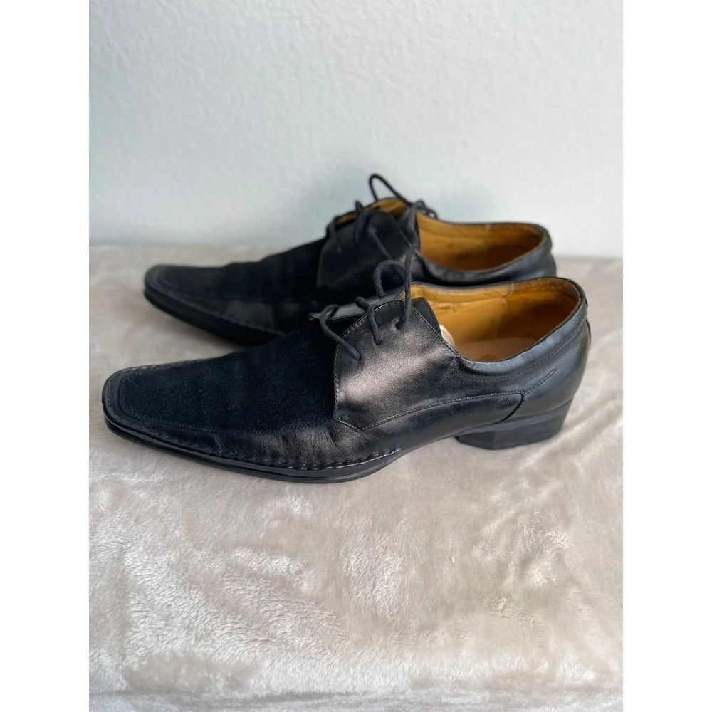 Juliani New York Milan Mens Black Leather Suede Square Toe Oxford Shoes Size 8